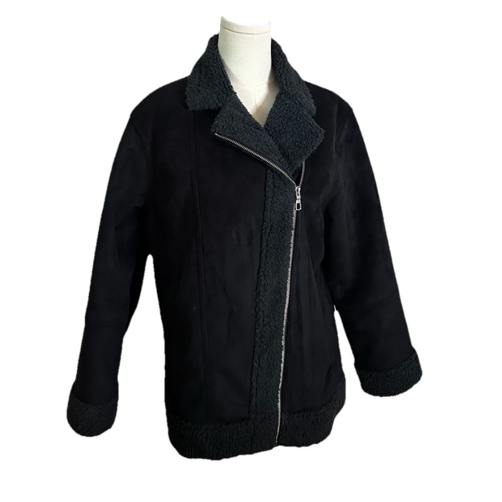 Old Navy Black Faux Shearling Coat Women’s Size Small | Warm Winter Jacket